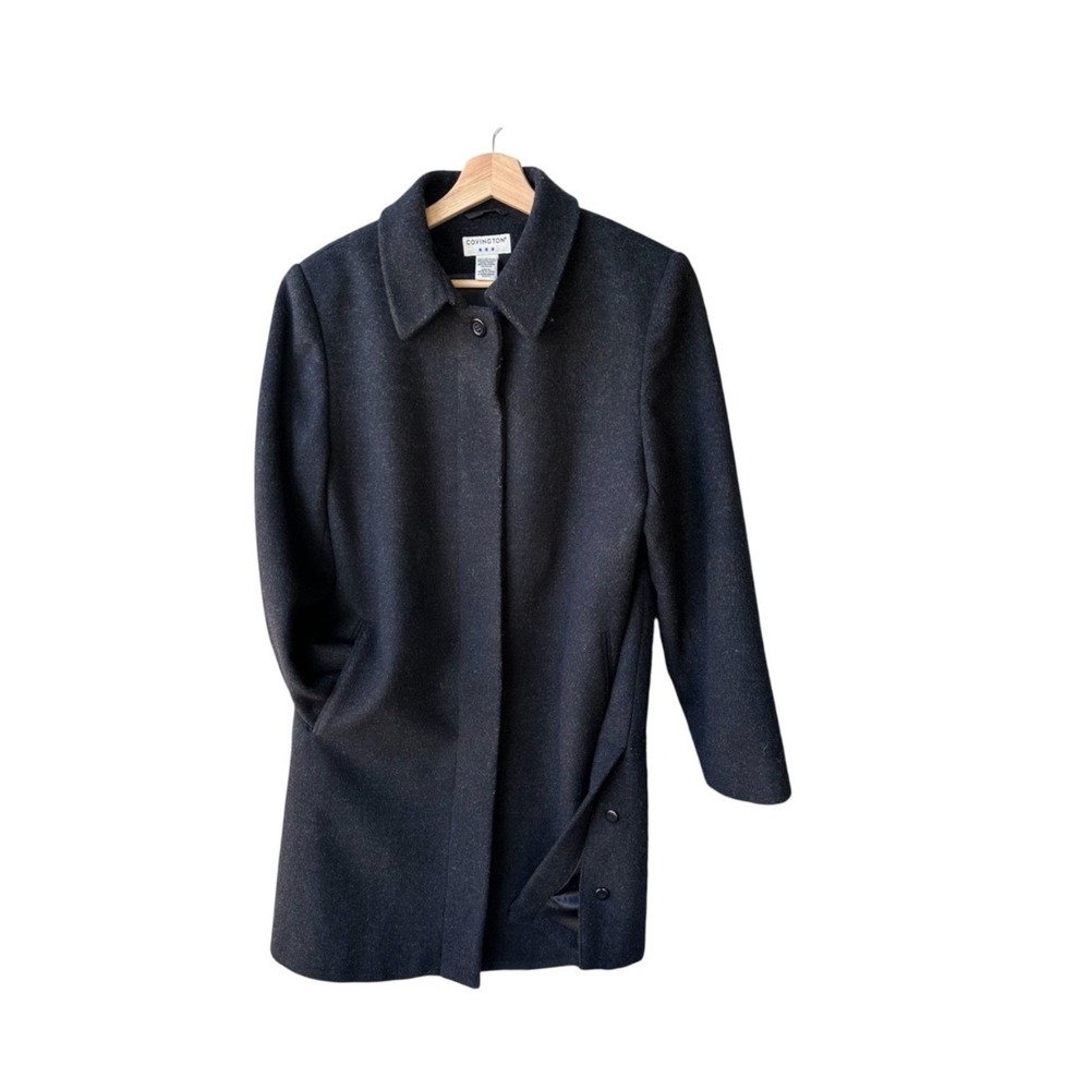 Covington Peacoat Jacket Coat Charcoal Gray Wool Blend Hidden Button Size 10